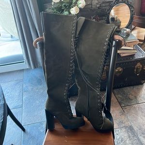 ALDO thigh high army green lace up boots